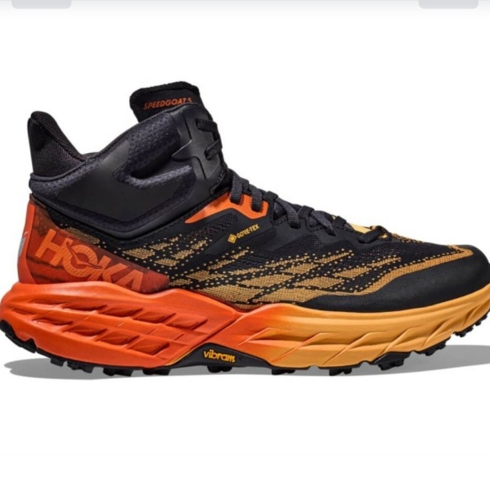 Hoka Speedgoat 5 Mid GTX Gore-Tex WATERPROOF Hiking Boots Black / Orange Yellow